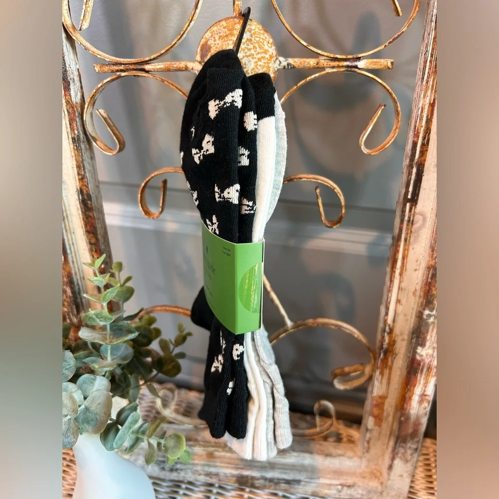 Kate Spade New York black and white bow-patterned quarter socks set of 3